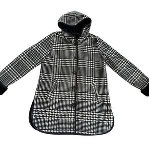 IKE BEHAR Houndstooth Fur Lined Hooded‎ Coat Black White Womens M